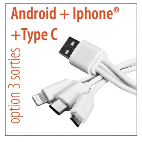 CABLE 3 SORTIES : IPHONE 5/6/7 - ANDROID - TYPE C